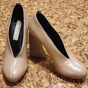 STELLA MCCARTNEY Angular Block Heel Almond Toe Platforms - Taupe - Size 37.5/7.5